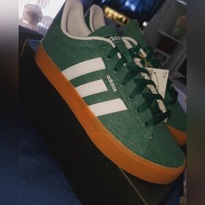Adidas Men's Green and White Sneakers with Tan Sole